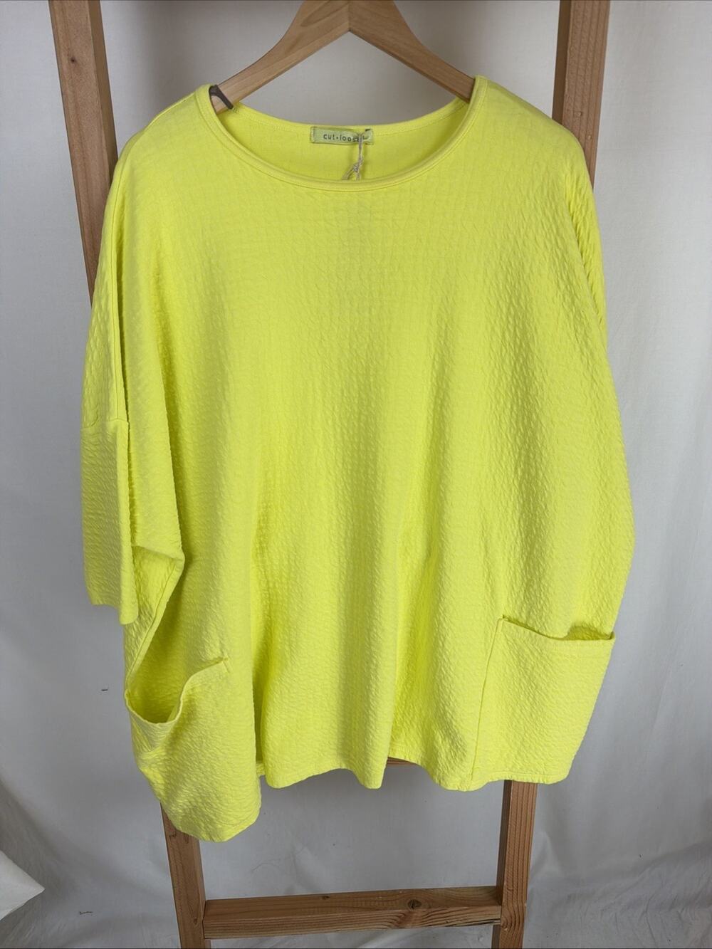NWT Cutloose Neon Yellow Round Neck Cotton Blend Tunic #0955Size OS